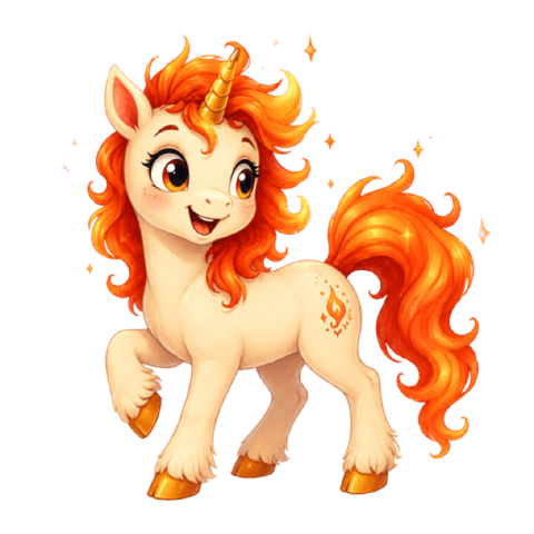 Étincelle, licorne à la crinière de feu du jeu.