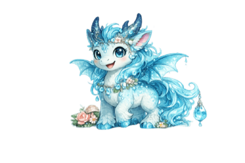 Gouttelette, licorne bleue du jeu.